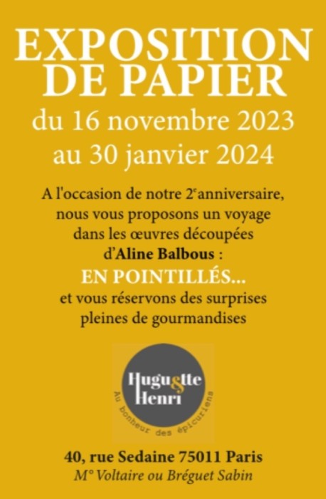 Affiche exposition de papier Aline Balbous - Epicerie fine Huguette & Henri 