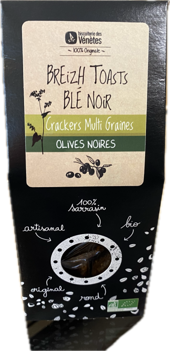Toasts au blé noir aux olives noires, épicerie Huguette & Henri, Paris